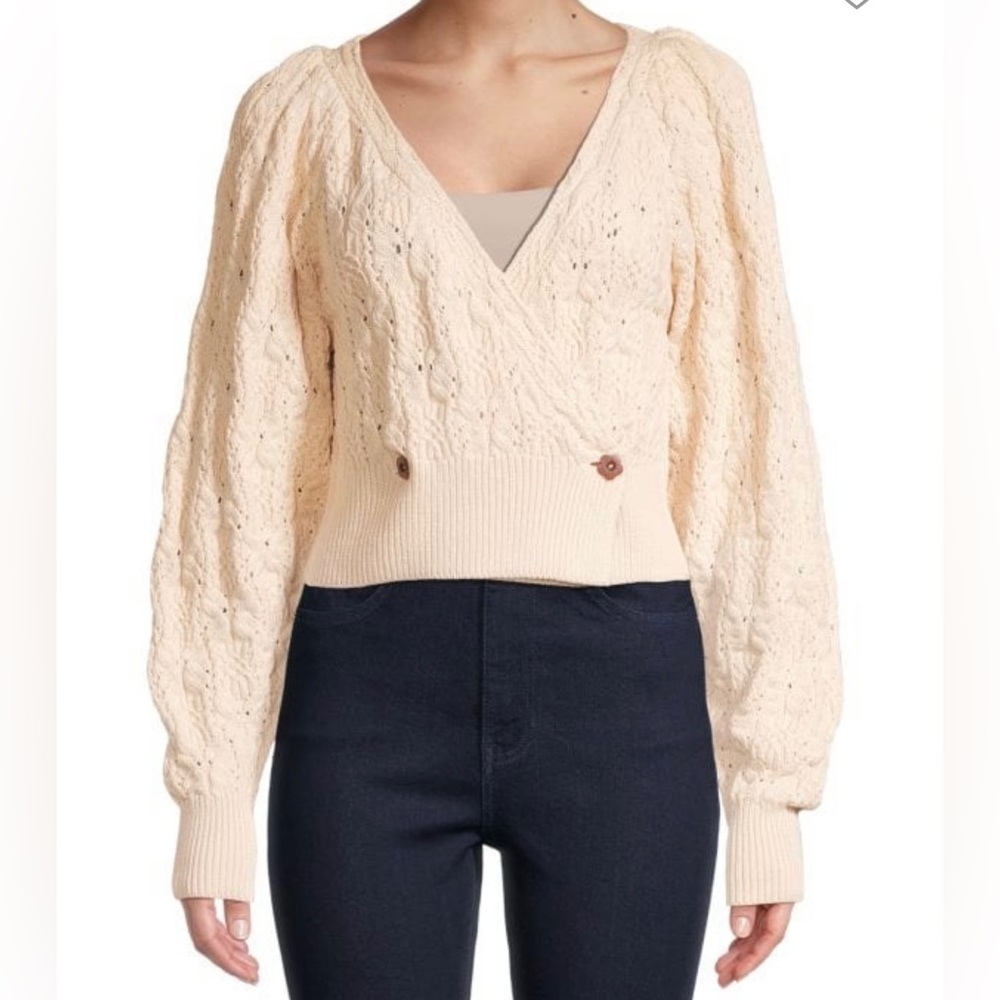 Free People-Olive You Butterfly-Knit Faux Wrap Cardigan-Macadamia-XS. NWT.